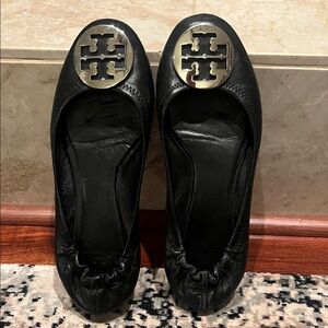 Tory Burch Black Flats with Gold Logo